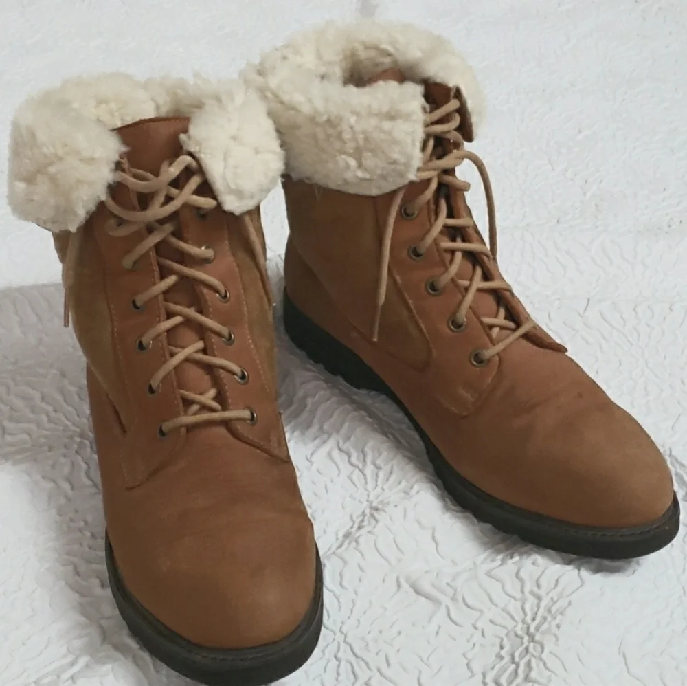 Rockport Vintage Womens Cognac Shearling Leather Boots Outdoor Size 10 W